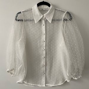 Zara White Sheer Button Down